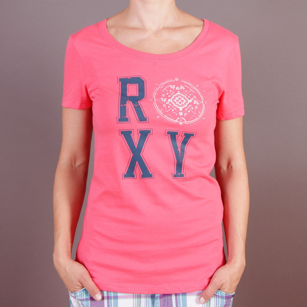 Damska koszulka z nadrukiem Roxy Good Looking - koralowa